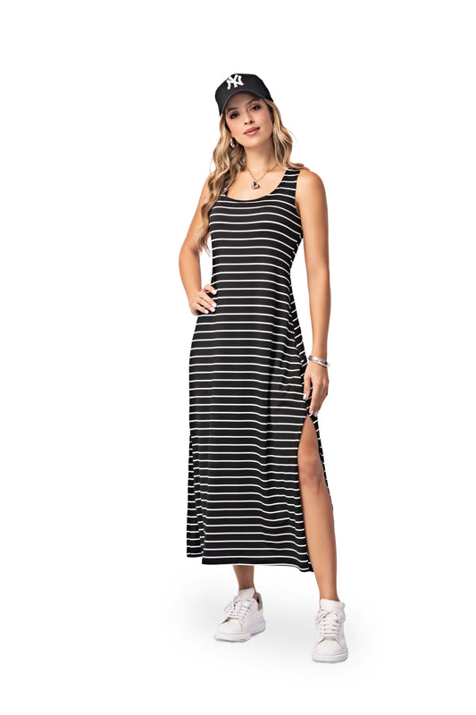 VESTIDO DE RAYAS ROSSIQ EN PIEL DE DURAZNO