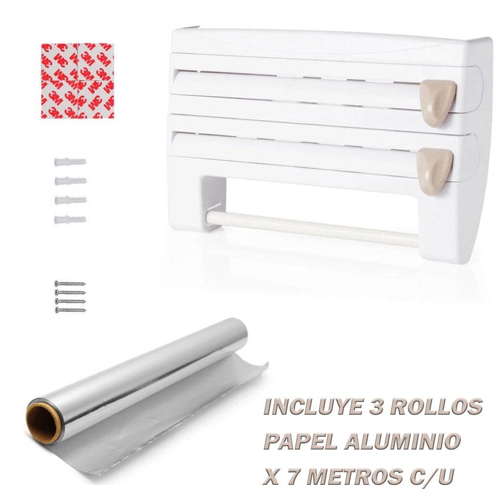 Portarollos De Cocina Para 3 Rollos Papel, Film Y Aluminio con